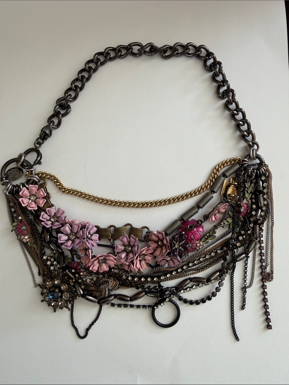 Juicy Couture Fun Statement Pink Floral Multi-Chain Necklace